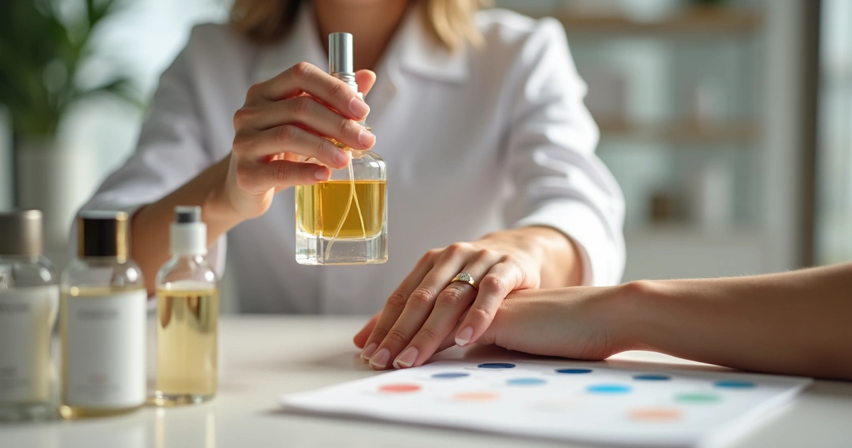 Aplicação de perfume no pulso durante teste olfativo 
