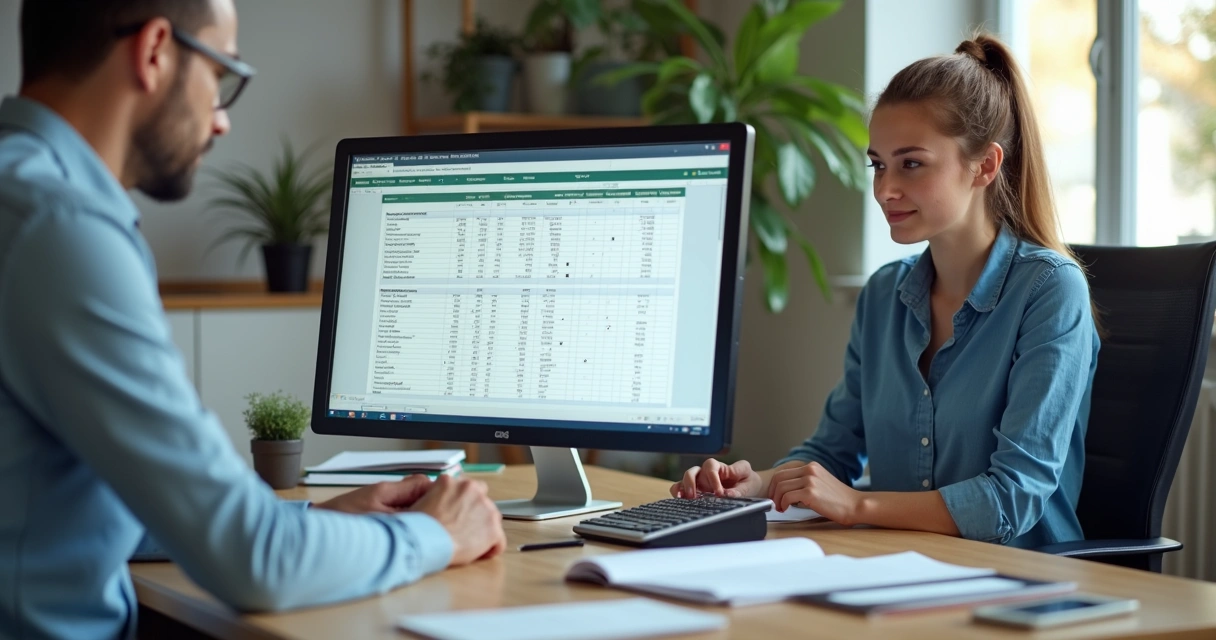 Pessoa fazendo teste prático administrativo em escritório. 