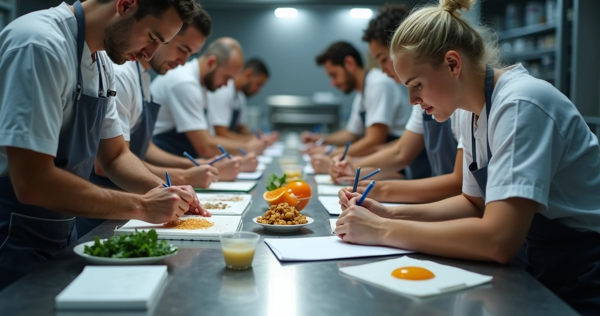 Equipe testando ingredientes para padrão de qualidade 