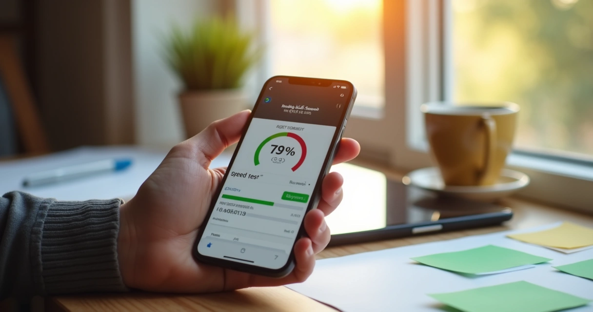Pessoa usando celular para testar o tempo de carregamento de um site