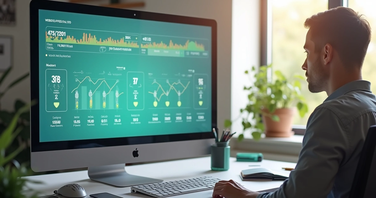 Teste de velocidade em site exibindo gráficos crescentes 