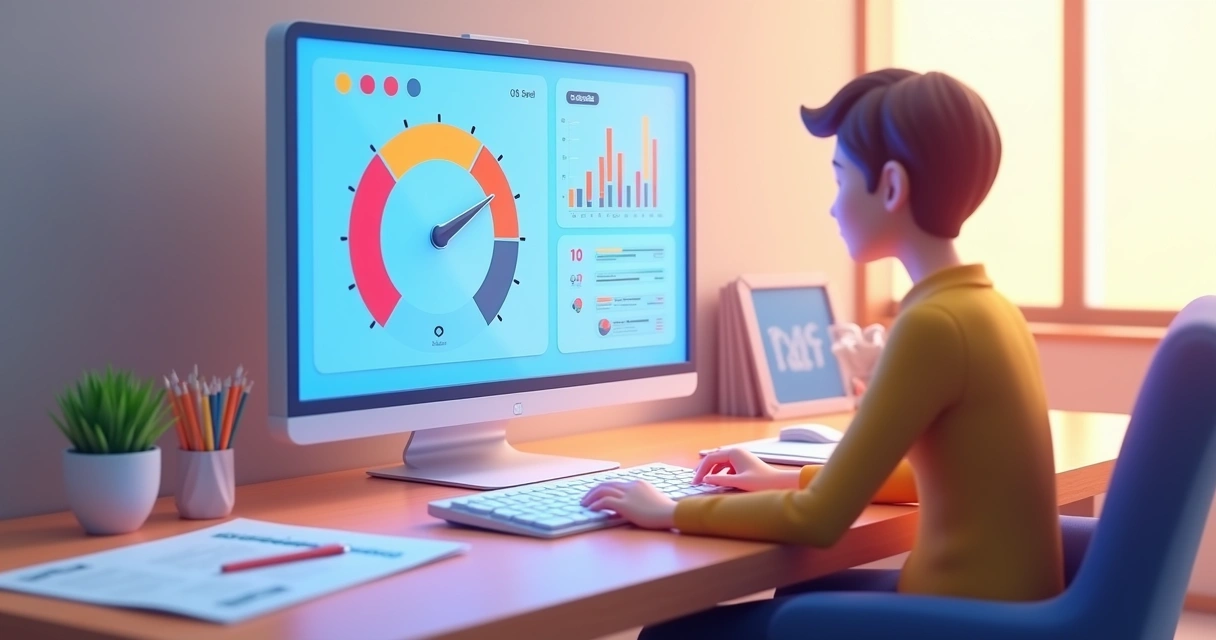 Empresário analisando teste de velocidade de site