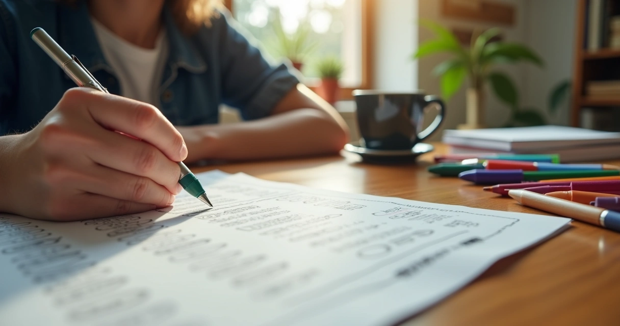 Pessoa preenchendo teste vocacional em ambiente de estudo 