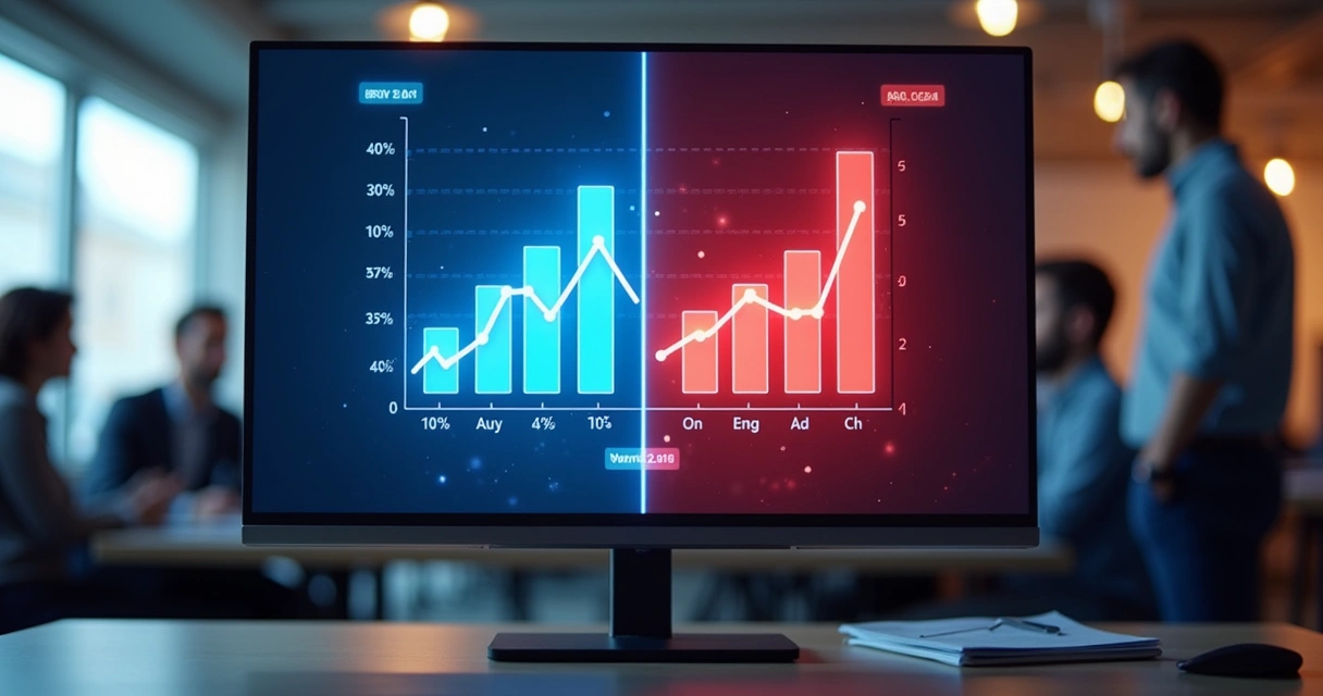 Dois anúncios diferentes sendo comparados em tela dividida 