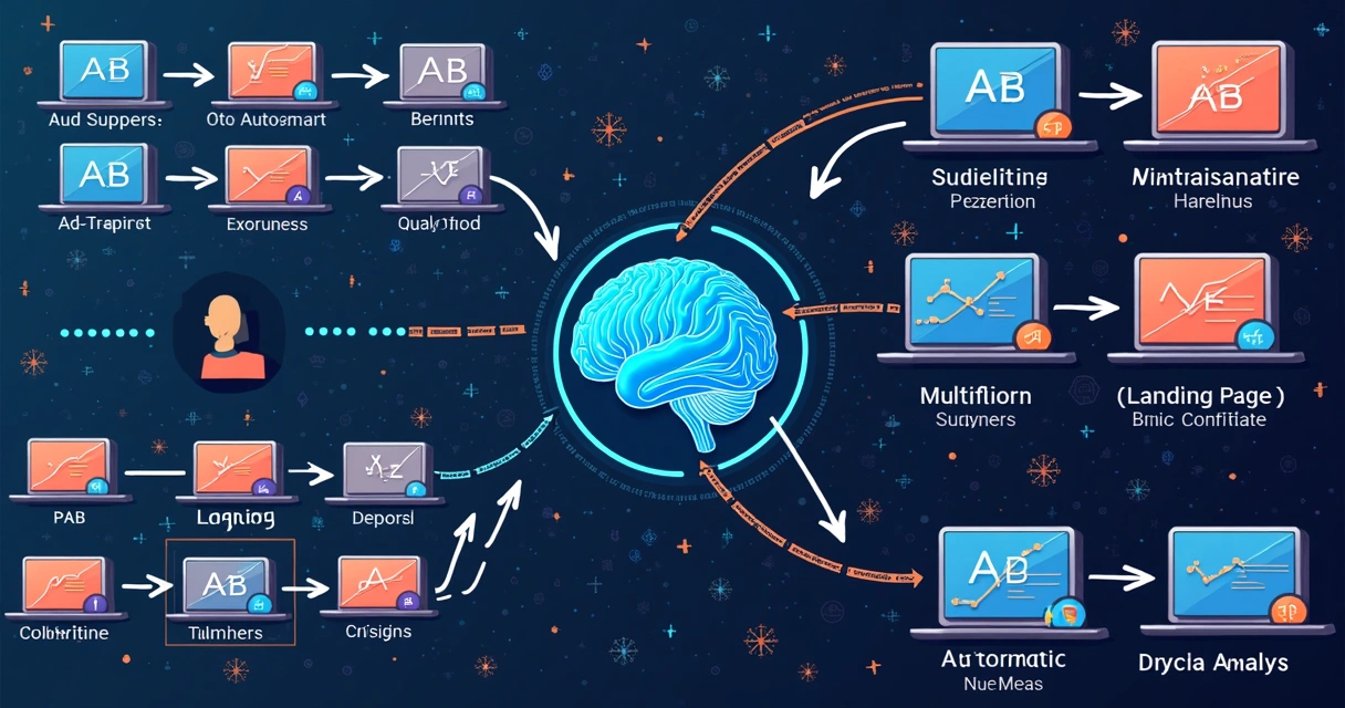 Diagrama de testes A/B e multivariados com campanhas de Google e Meta Ads 
