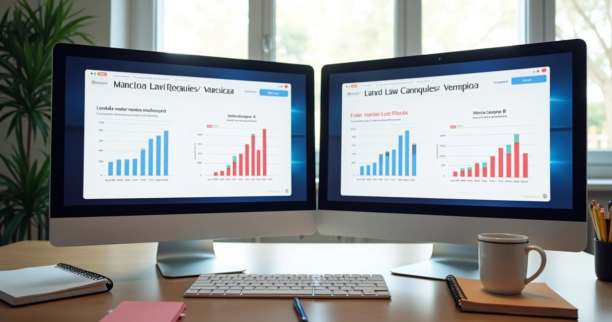 Dois monitores exibindo resultados de testes A/B em campanhas digitais 