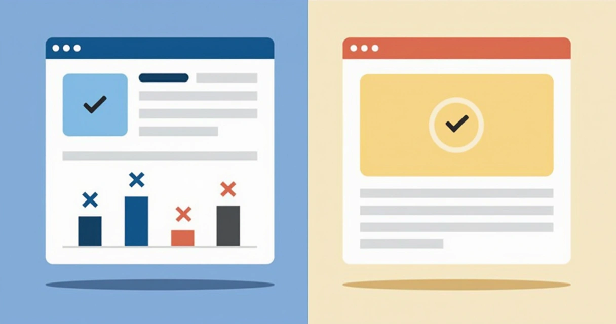 Comparação visual entre duas versões de uma landing page 