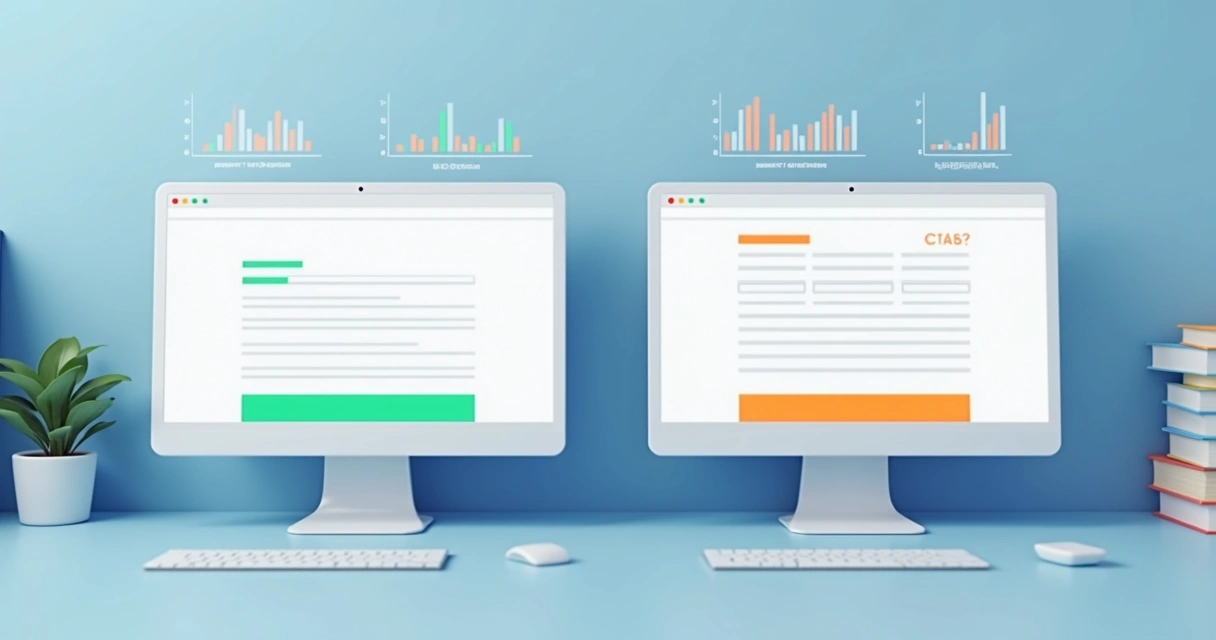 Exemplo visual de testes A/B em landing page com variações 