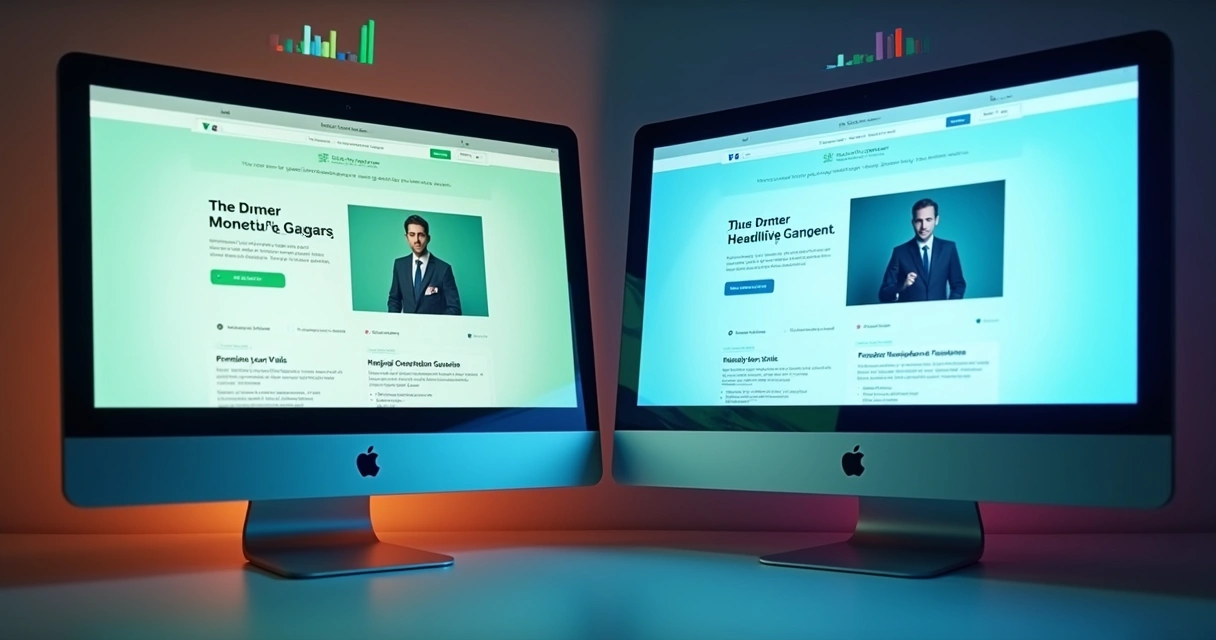 Comparação visual de duas versões de landing page lado a lado para testes A/B 