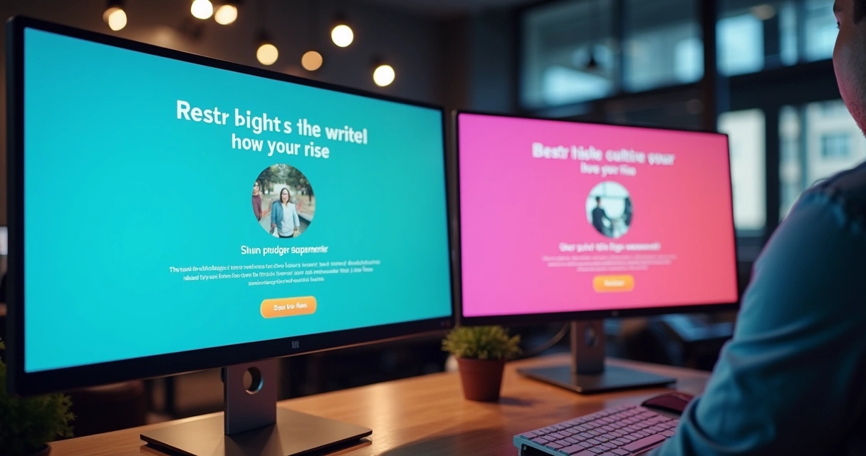 Dois anúncios digitais lado a lado em tela dividida, mostrando análise A/B 