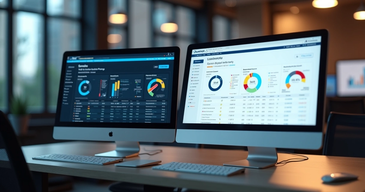 Dois modelos de página lado a lado, mostrando experimento A/B com gráficos 