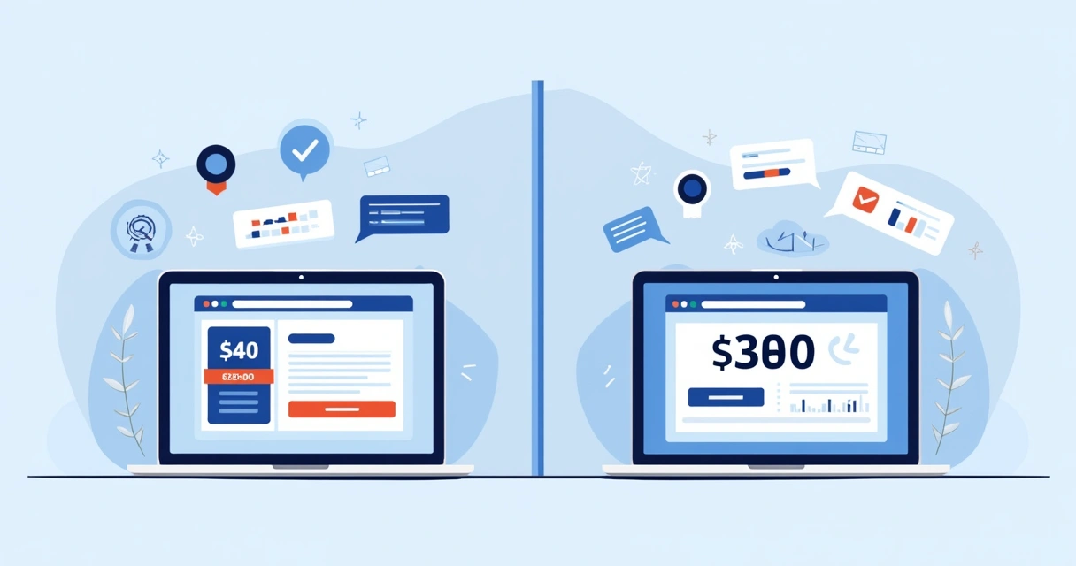 Tela dividida com duas opções de precificação sendo testadas em uma landing page 