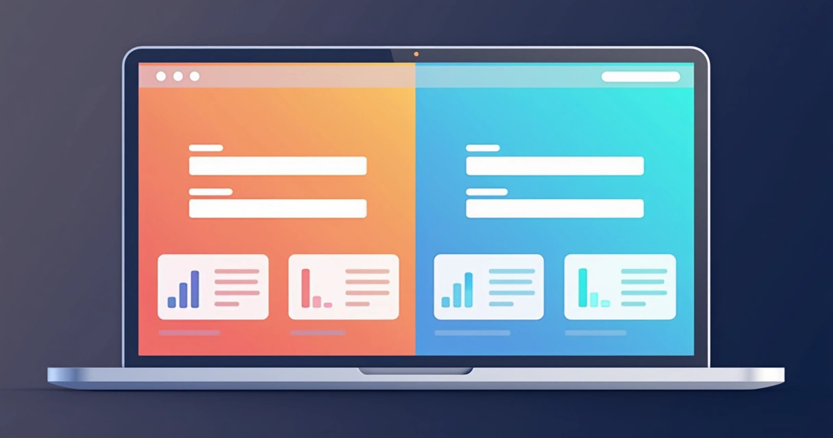 Duas versões de landing page lado a lado em teste A/B 