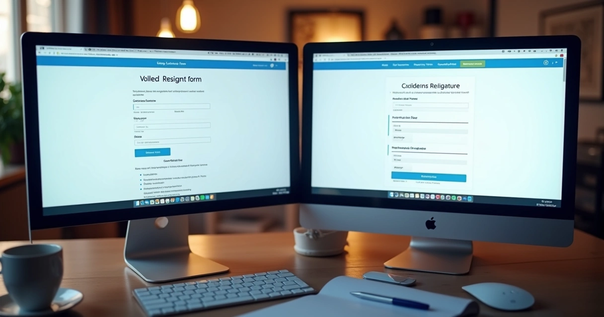 Dois monitores exibindo resultados de teste A/B em formulários de lead 