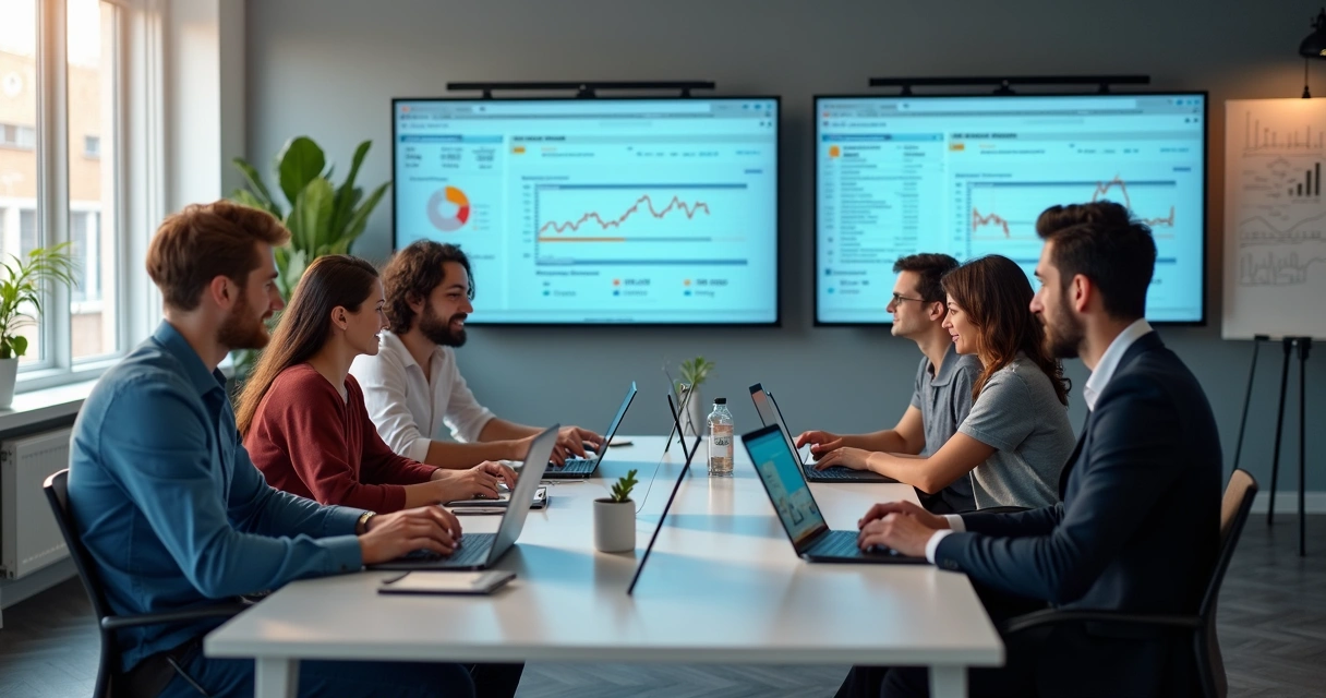 Equipe de tecnologia testando chatbot em ambiente de trabalho