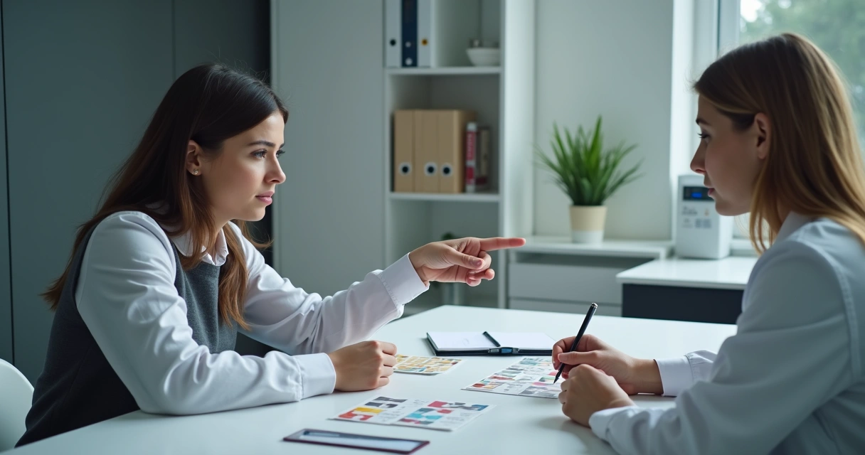 Paciente realizando teste cognitivo sob orientação médica.