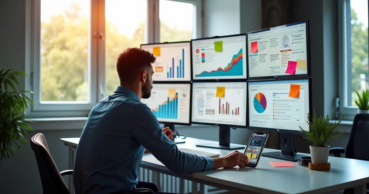 Pessoa analisando gráficos e testes de marketing digital 