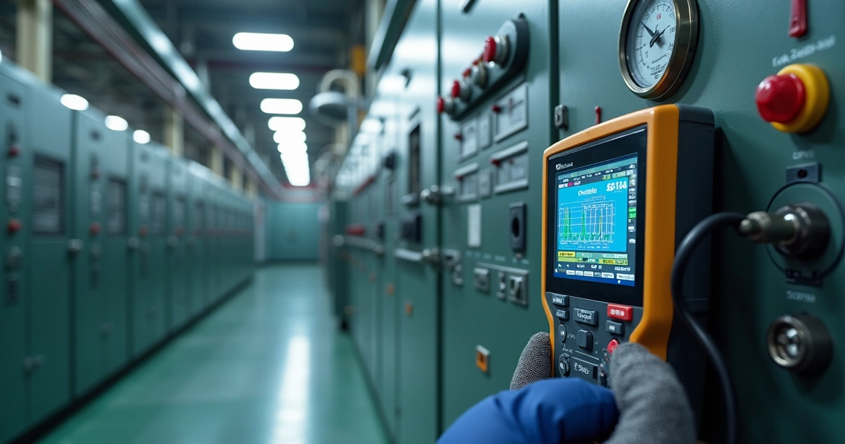Equipamento de testes elétricos em painel de subestação 
