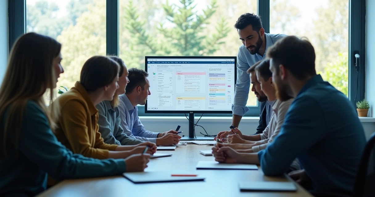 Equipe testando ferramenta no-code na empresa 