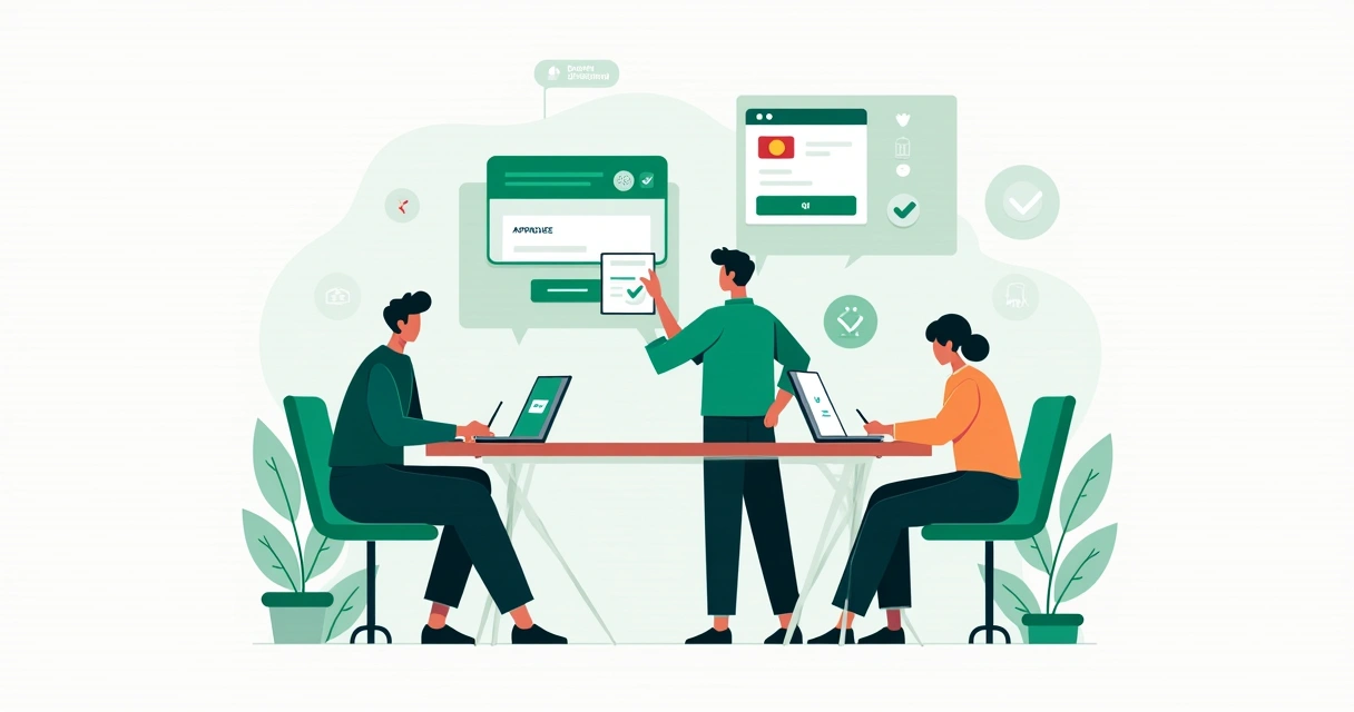 Equipe testando métodos de pagamento em várias telas 
