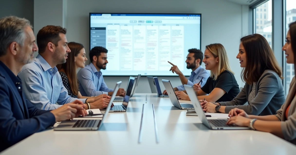 Pessoas testando site institucional em notebook 