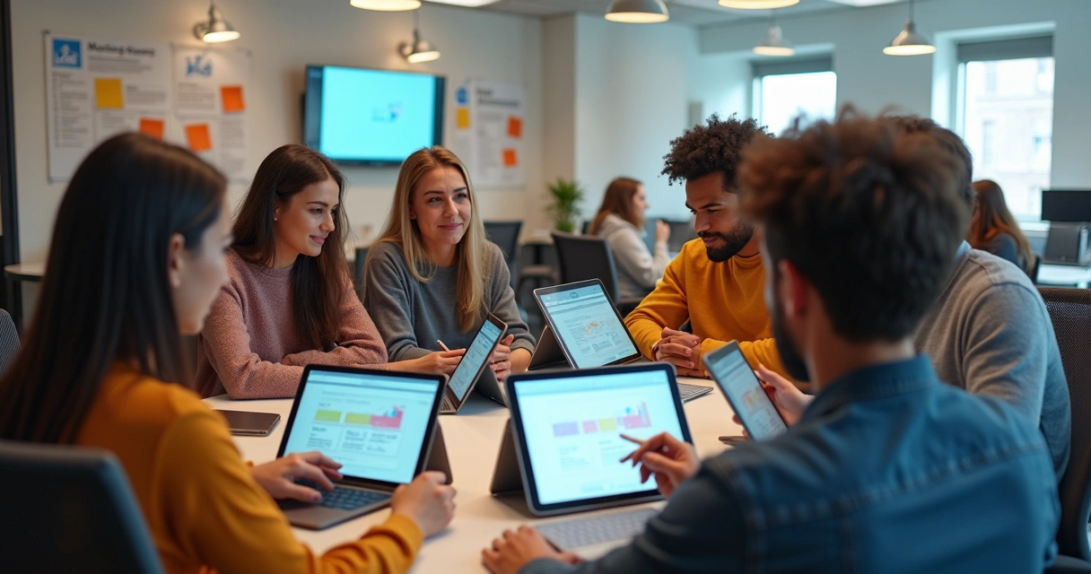 Usuários testando protótipos de site em tablets 