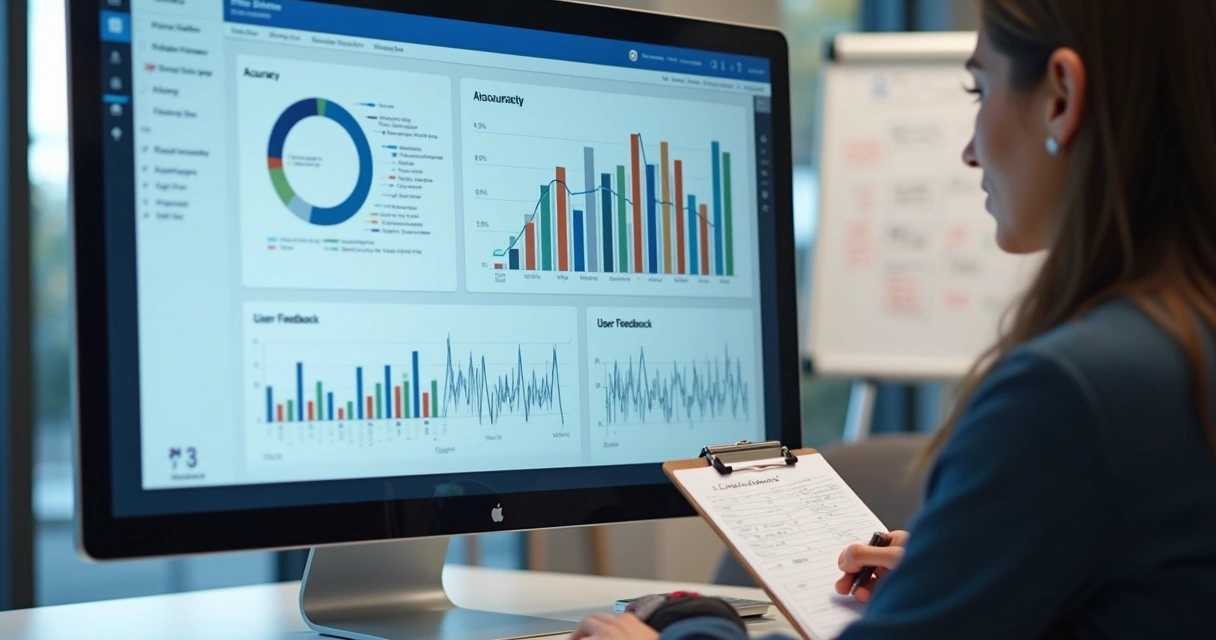 Dashboard de validação de IA com resultados e feedback 