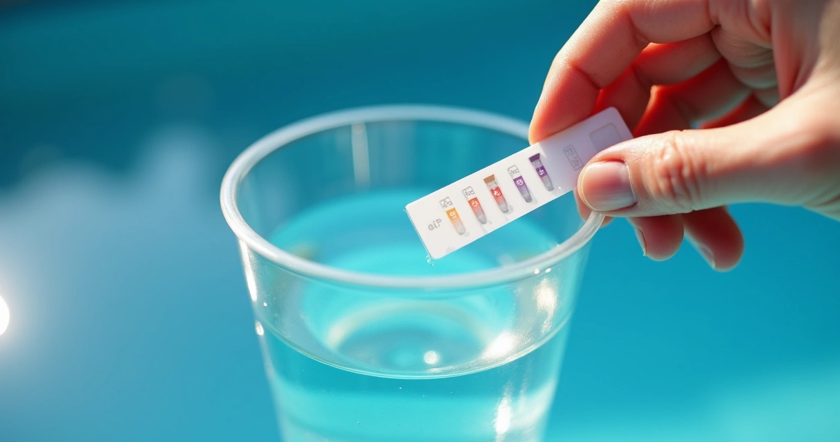 Person testing pool water with a salt test strip 