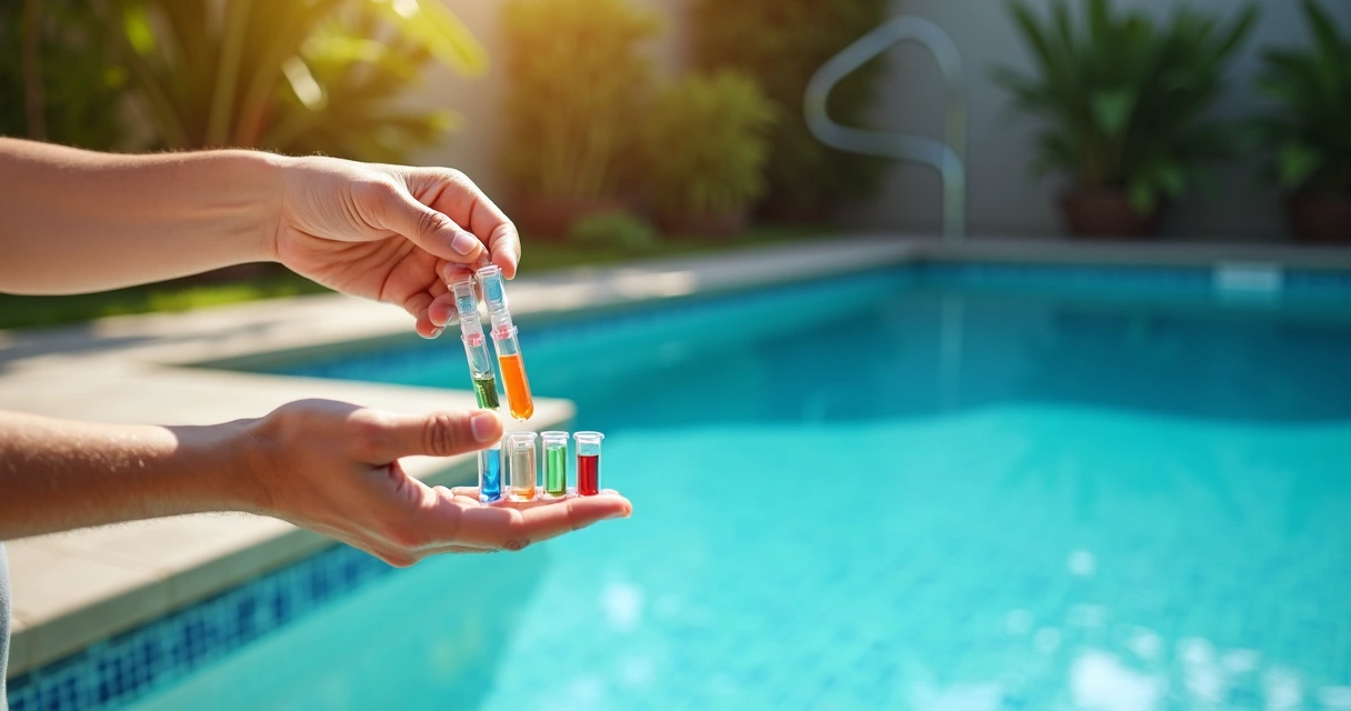 Person using a pool water testing kit