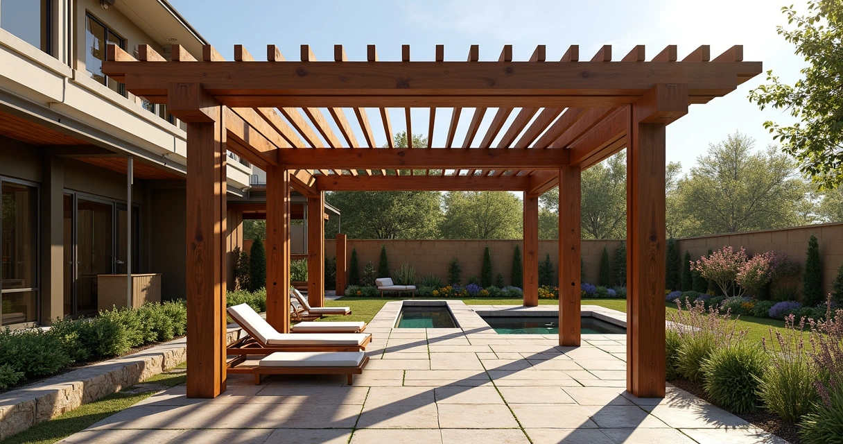 Modern Texas backyard with a pergola providing shade over a patio 