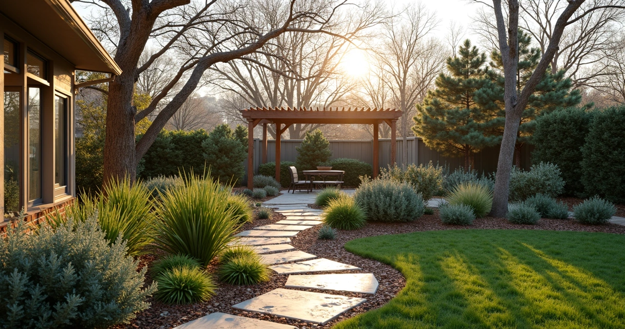 Texas garden featuring cold-hardy plants during winter