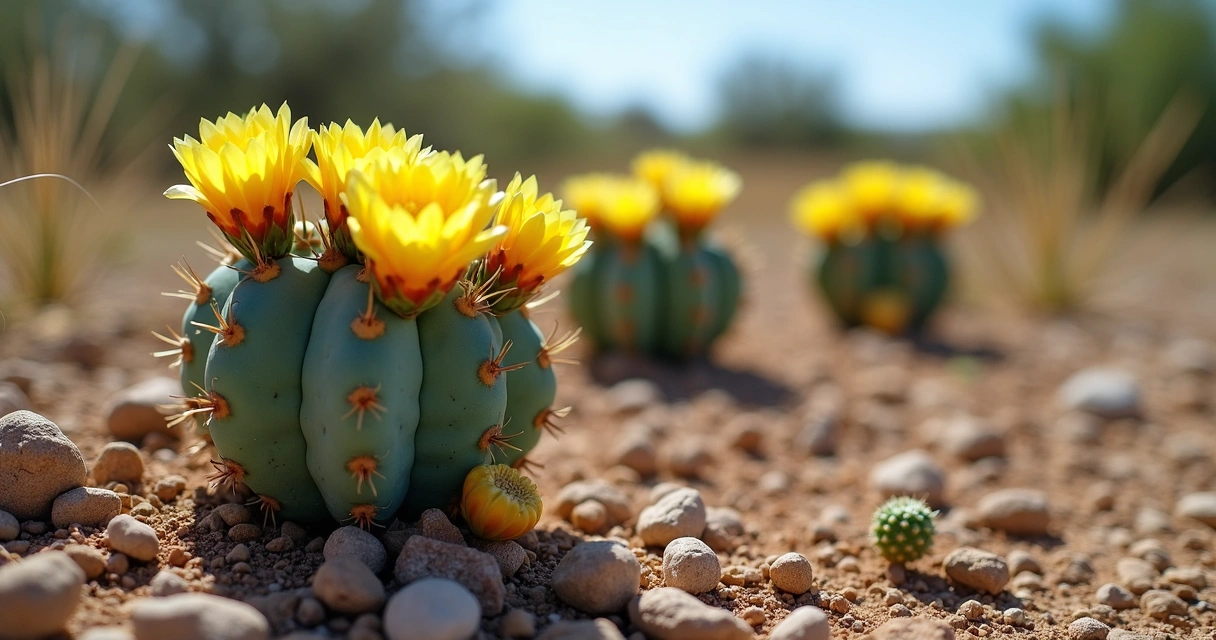 Prickly pear cactus in Texas summer landscape 