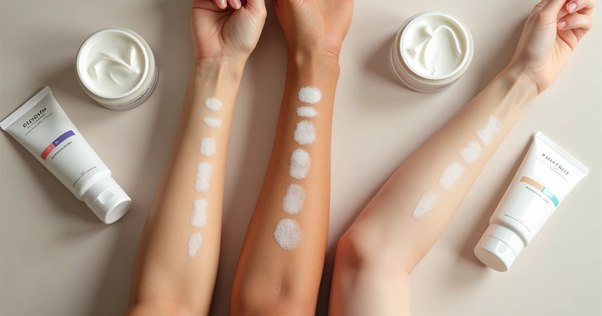 Mãos com vitiligo escolhendo entre pomada creme e gel vistos em detalhe na pele 