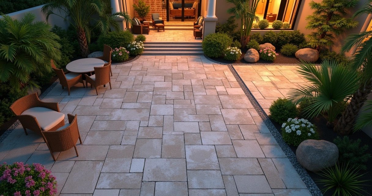 Textured paver patio with integrated drains in Florida