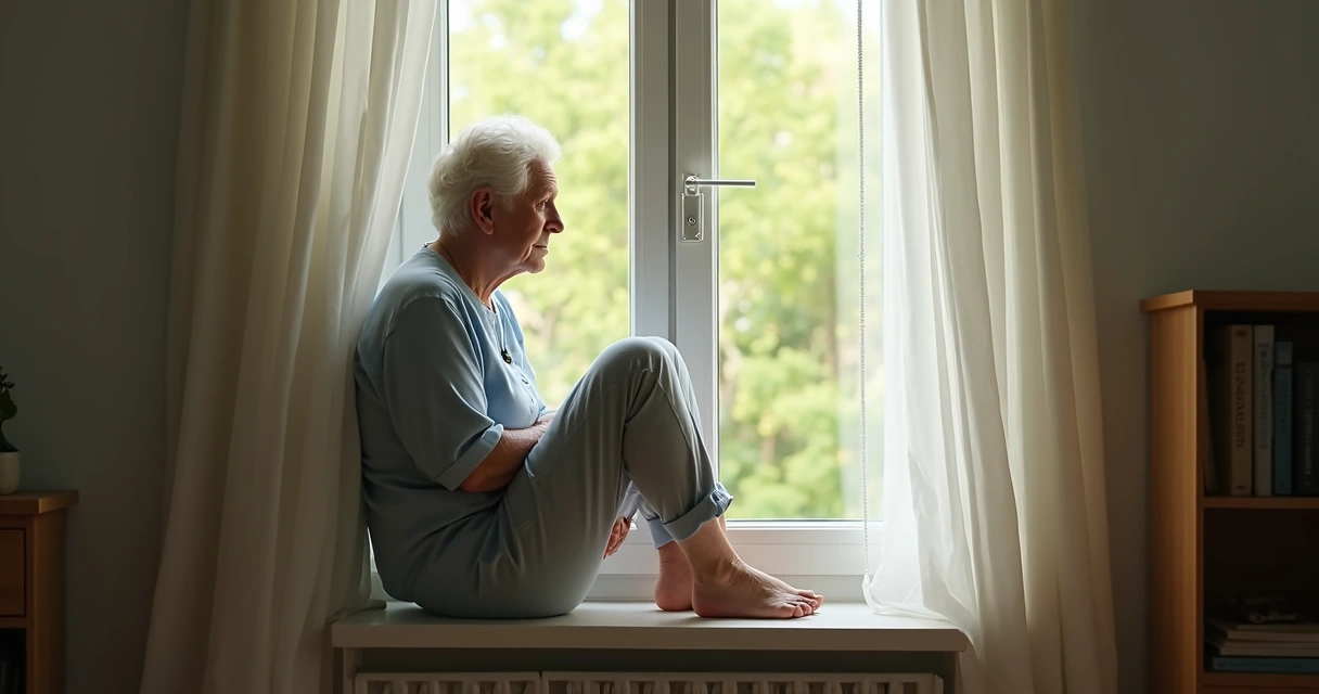 Person sitting by window thinking quietly