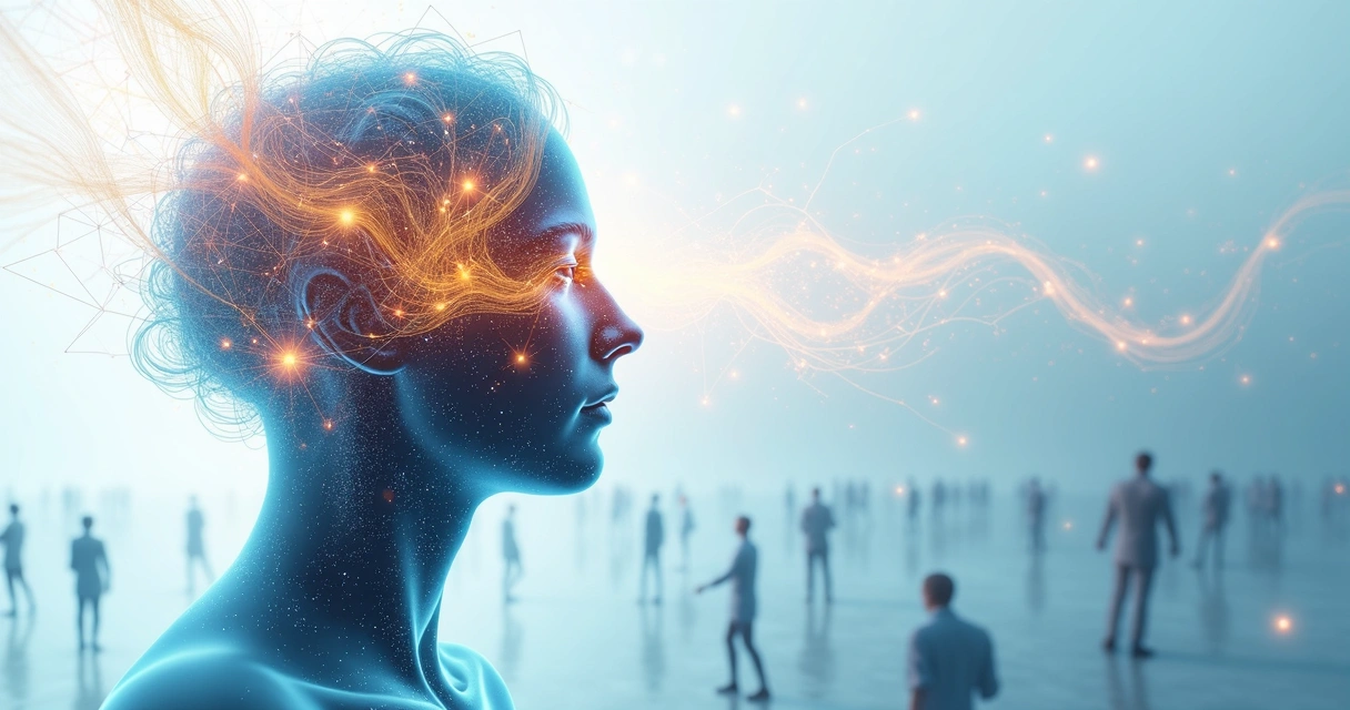 Abstract shapes forming human brain and light waves