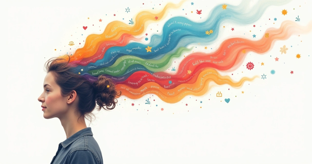 Abstract flowing thoughts from a person's head 