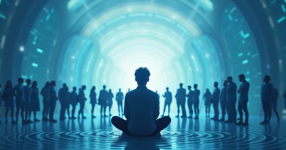 Illustration of a ripple effect expanding from one person’s mind to a larger group 