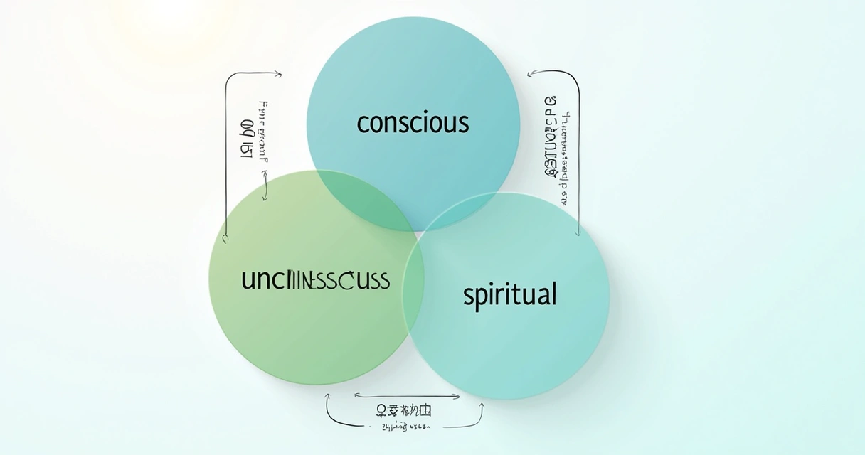 Diagram illustrating the interaction between three selfs: conscious, unconscious, and spiritual. 