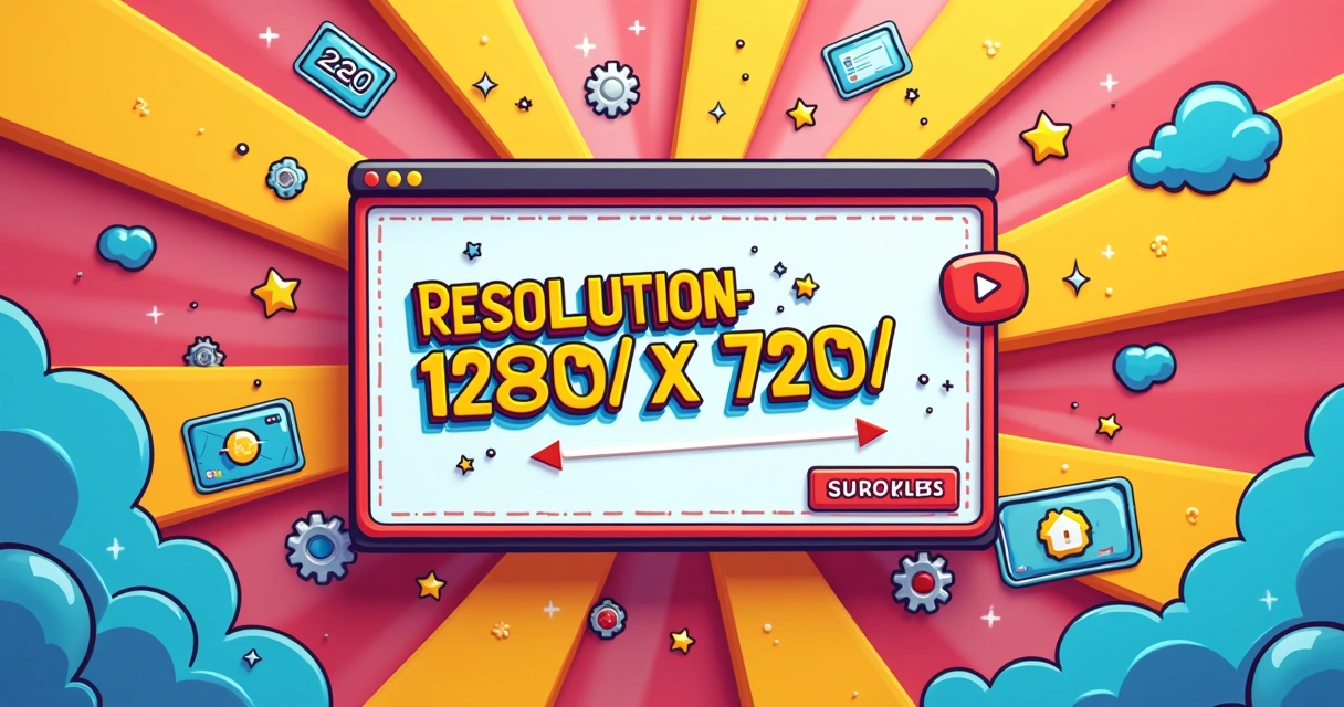 Ilustração de uma thumbnail do YouTube com resolução 1280 x 720 pixels, mostrando elementos visualmente atraentes.