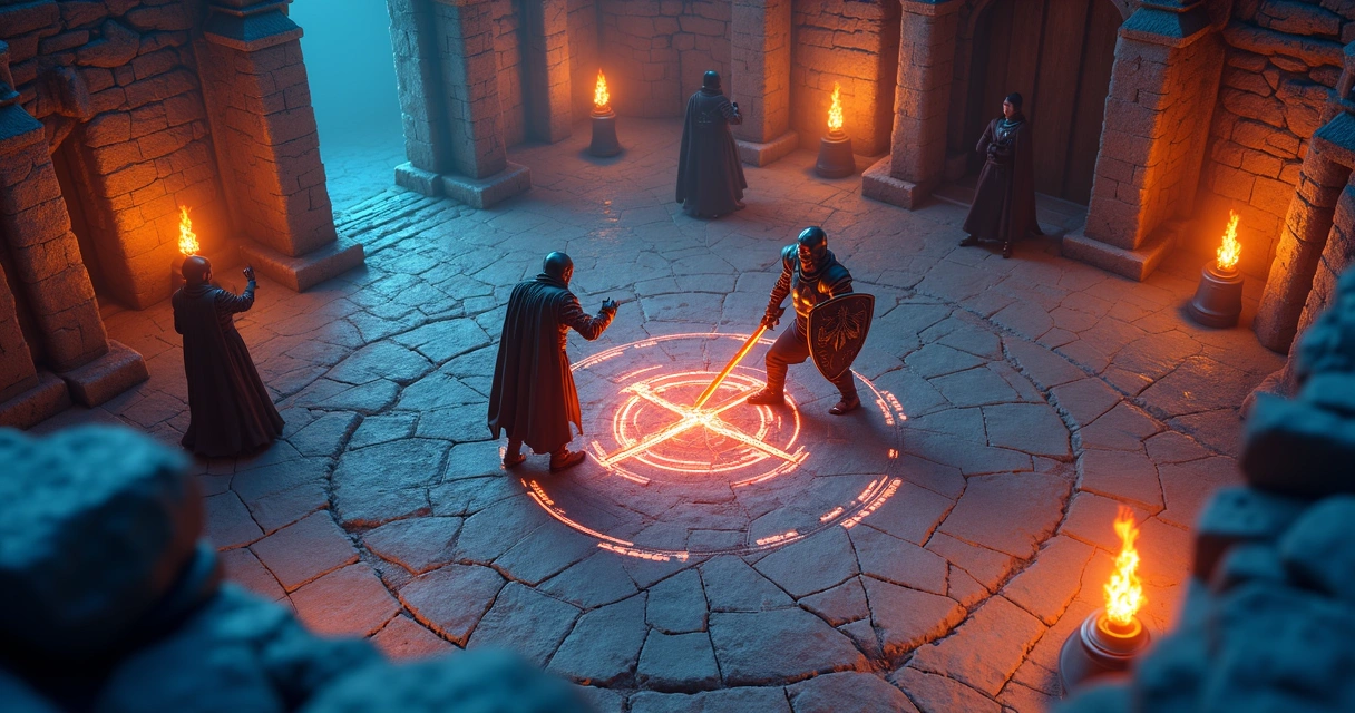 Personagens de Tibia armando armadilhas em batalha PvP 