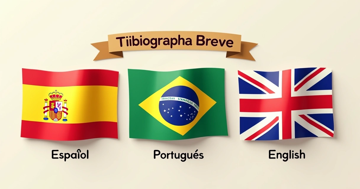 Três bandeiras representando os idiomas espanhol, português e inglês alinhadas horizontalmente em fundo branco claro 