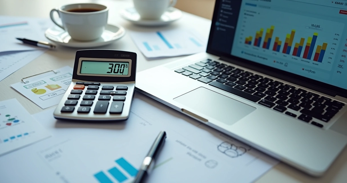 Calculadora sobre um laptop mostrando ticket médio