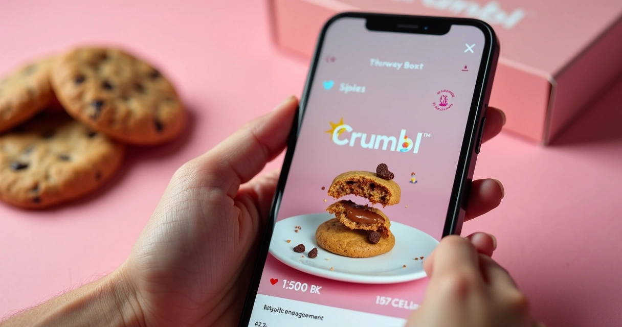 Tela de smartphone mostrando vídeo viral da Crumbl no TikTok 