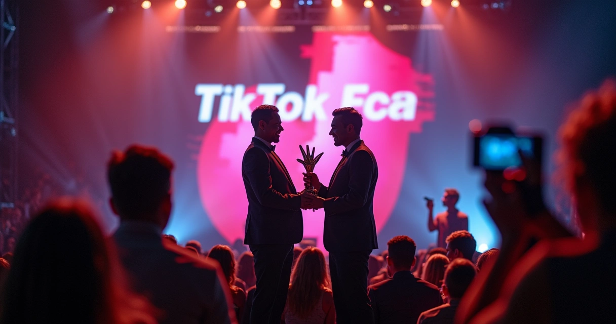 Tiktoker recebendo prêmio em evento 