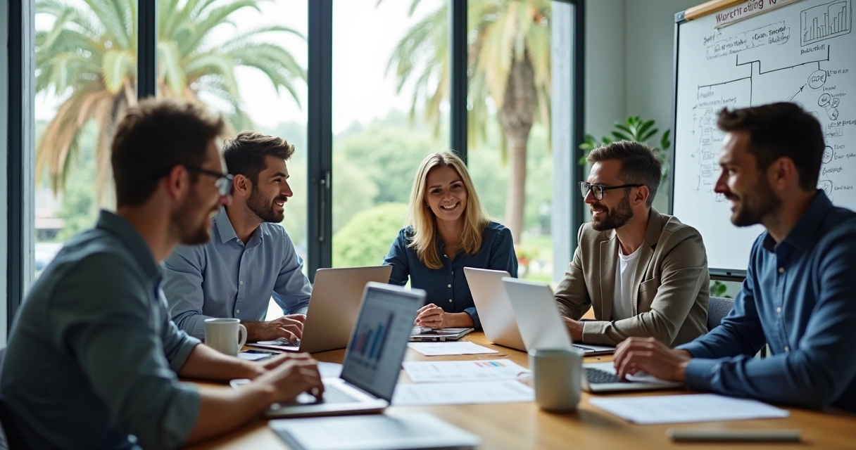 Equipe de marketing reunida em agência Campo Grande 