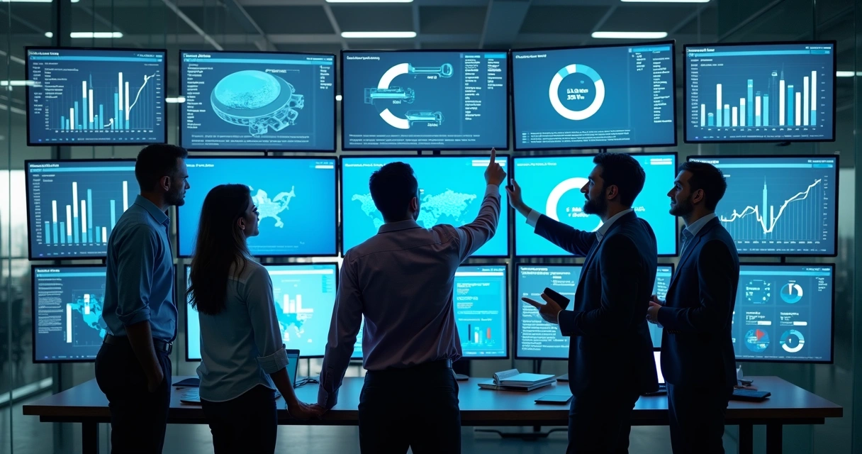 Profissionais analisando CRM em telas grandes 