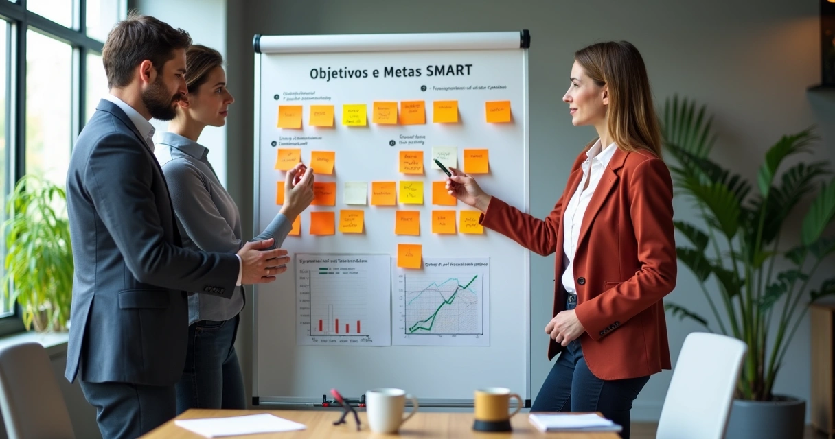# PE 2025 5 Time analisando metas SMART em quadro branco