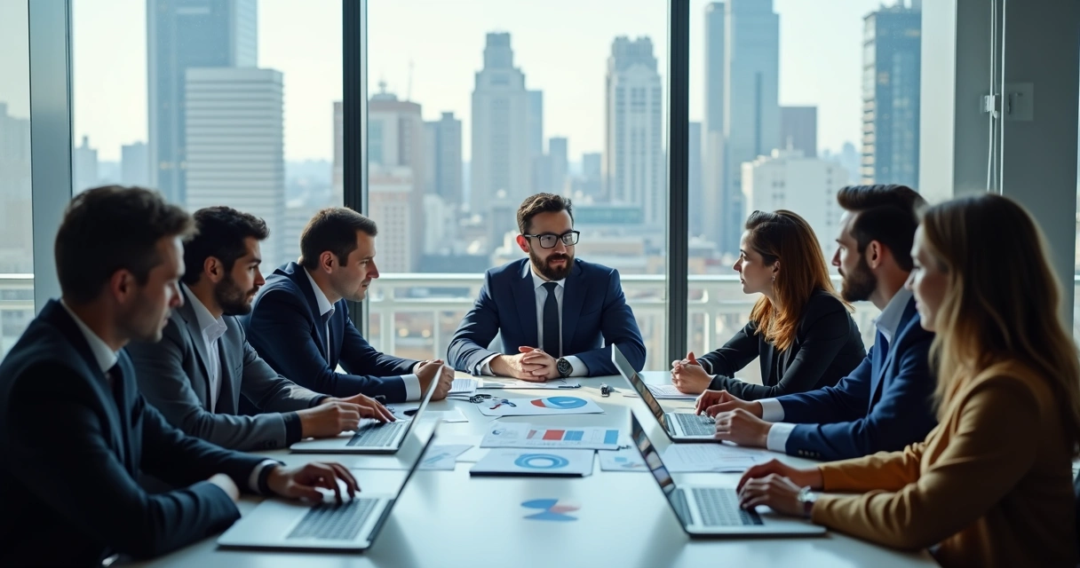Reunião de equipe analisando gráficos e dados de desempenho 