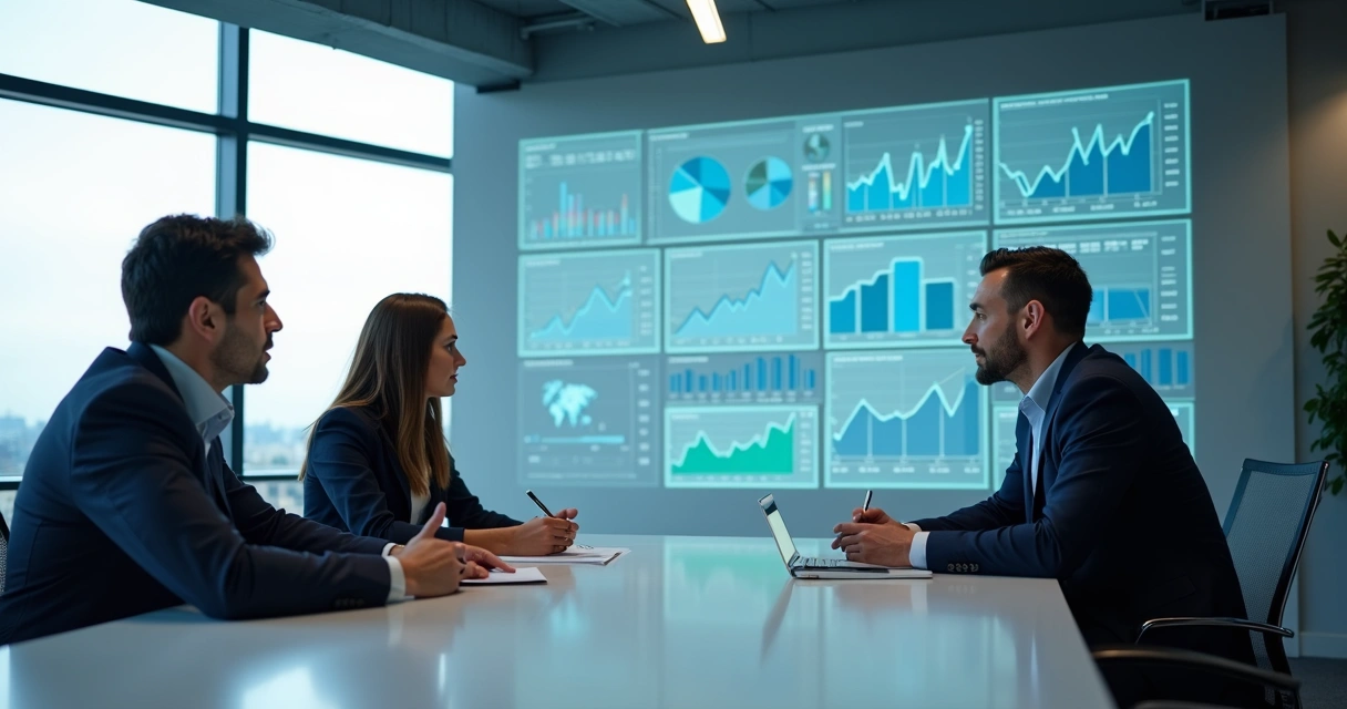 Equipe analisando dashboards para definir decisões estratégicas baseadas em dados.